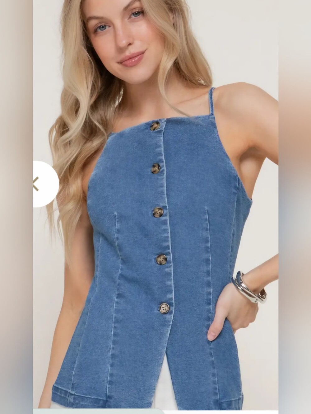 Cora & Viola

Denim Stretch Button Down Spaghetti Strap Top